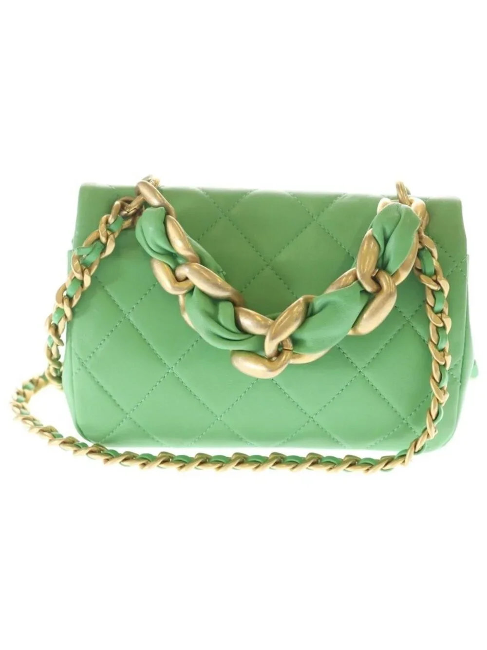 Chanel Quilted 18 Lambskin Leather Chain Shoulder Bag Gold Green